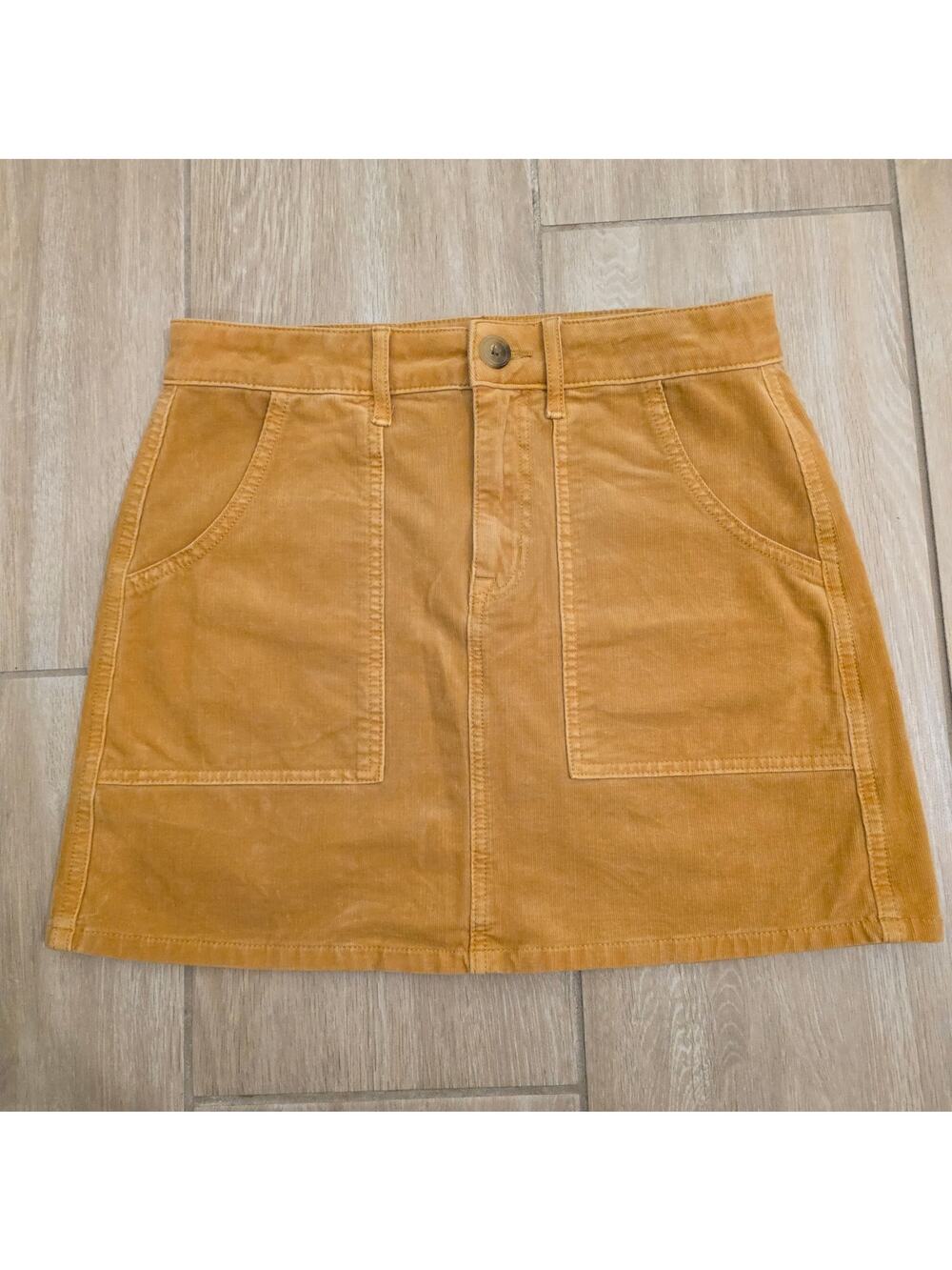 American Eagle Corduroy Mini Skirt Womens 4 Mustard Yellow Super Stretch A-Line